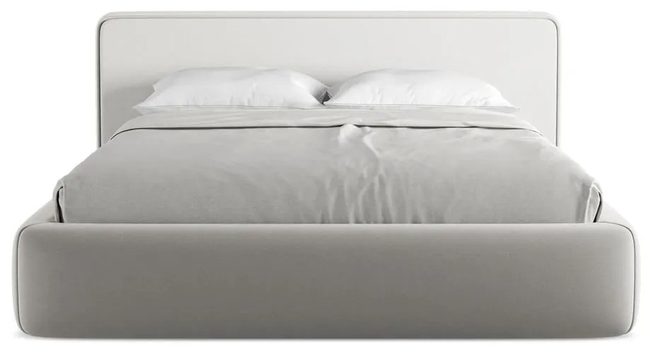 Letto matrimoniale imbottito grigio chiaro con vano contenitore con griglia 160x200 cm Kiana - Makamii