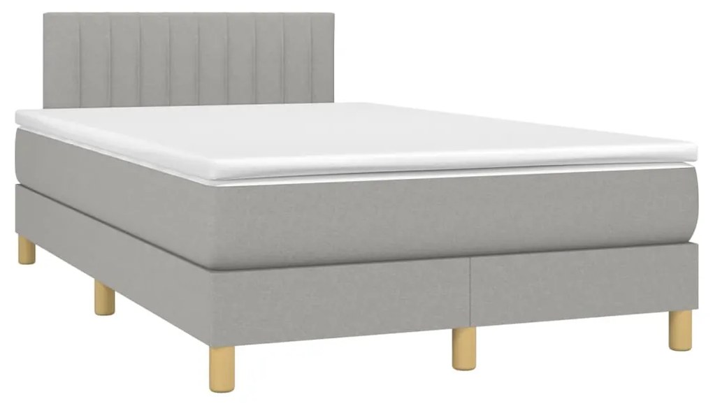 Letto a molle materasso e led grigio chiaro 120x190 cm tessuto