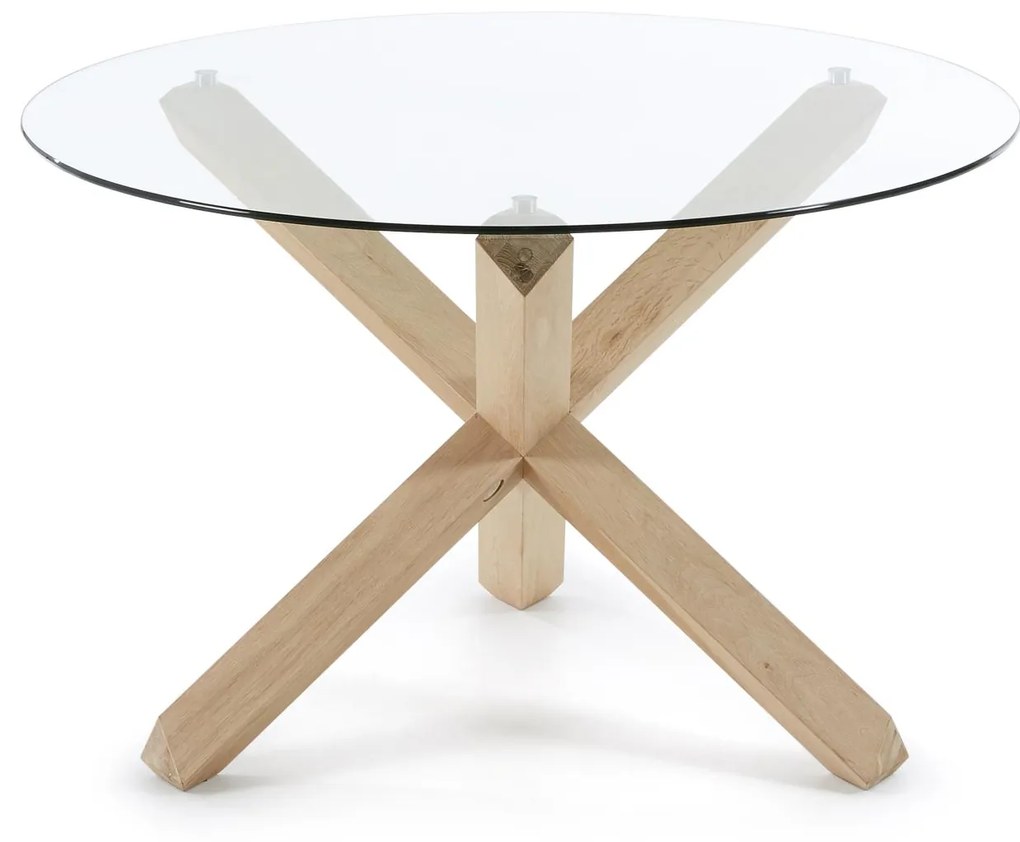 Kave Home - Tavolo rotondo Lotus in vetro e gambe in legno massello di rovere Ã˜ 120 cm