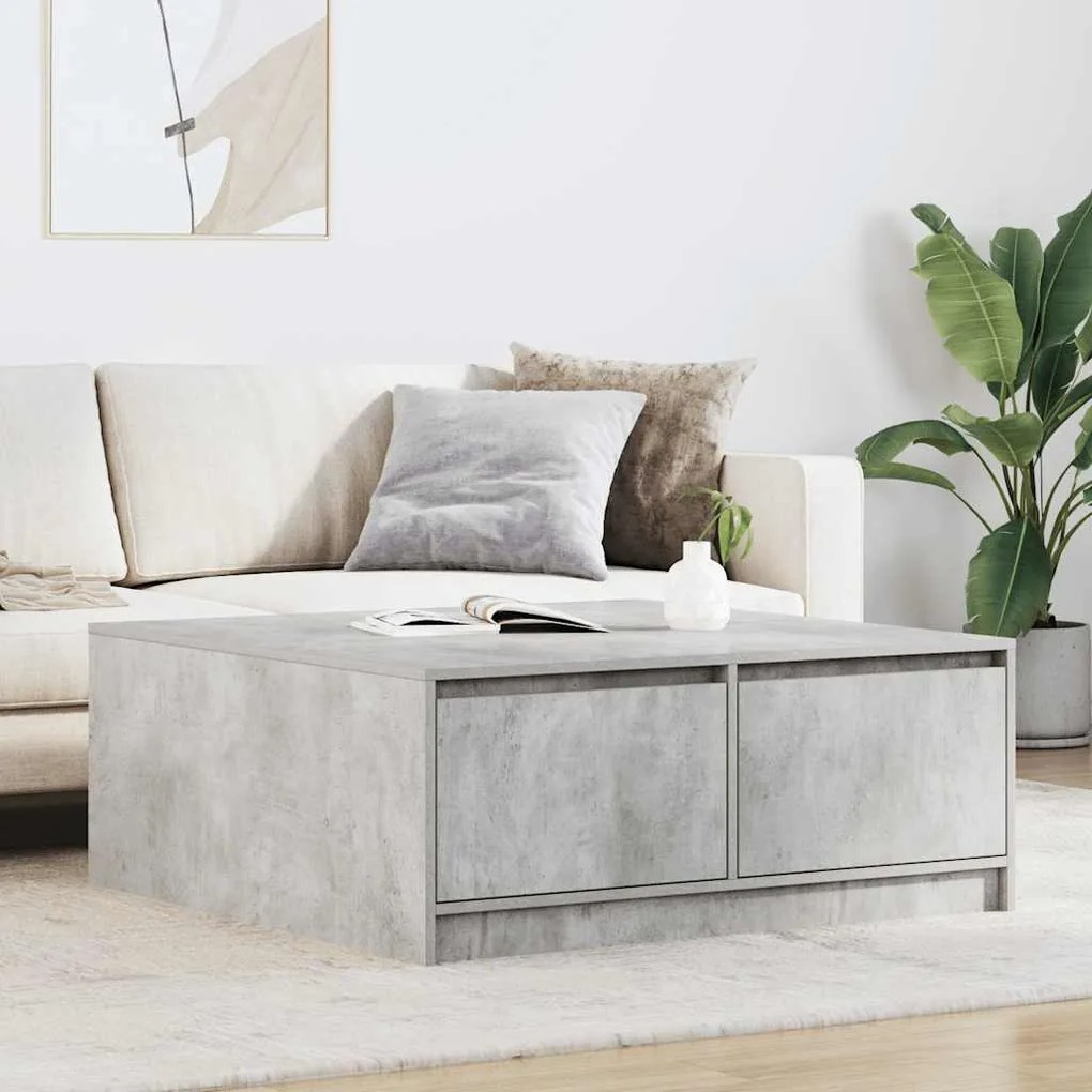 Tavolino Da Salotto Con Cassetti Grigio Cemento 100x100x40 Cm /