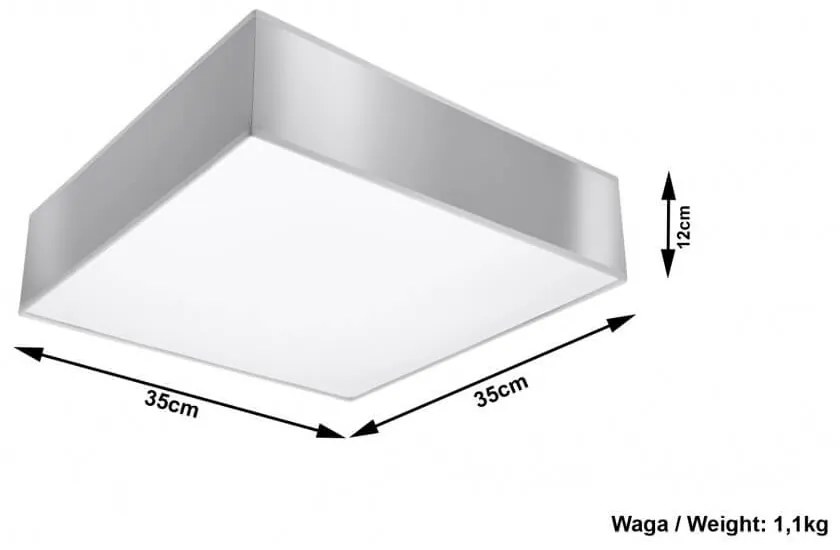 Plafoniera Quadrata in PVC da Soffitto 2xE27 HORUS 35 Grey da interno Colore del corpo Grigio