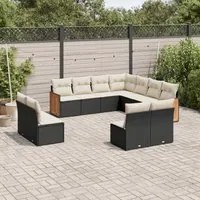 Set Divani da Giardino 11 pz con Cuscini in Polyrattan Nero 3260166