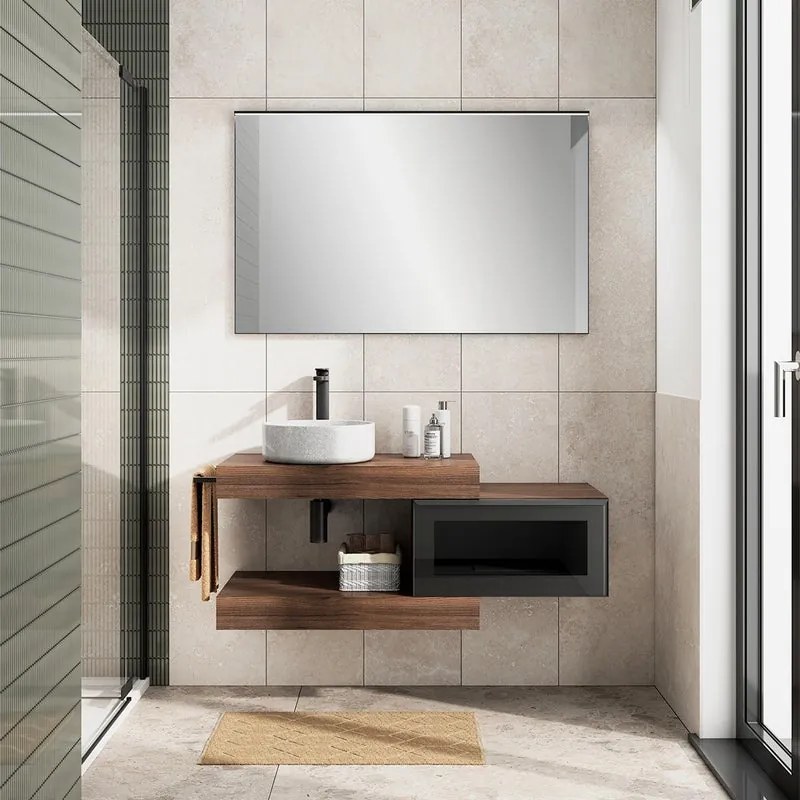 Mobile da bagno sospeso Star con top integrato L 60.3 x H 30 x P 46 cm noce walnut, 1 cassetto dotato di illuminazione a LED