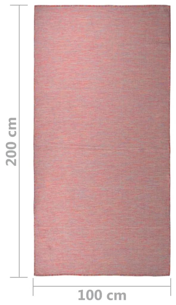 Tappeto da Esterni a Tessitura Piatta 100x200 cm Rosso
