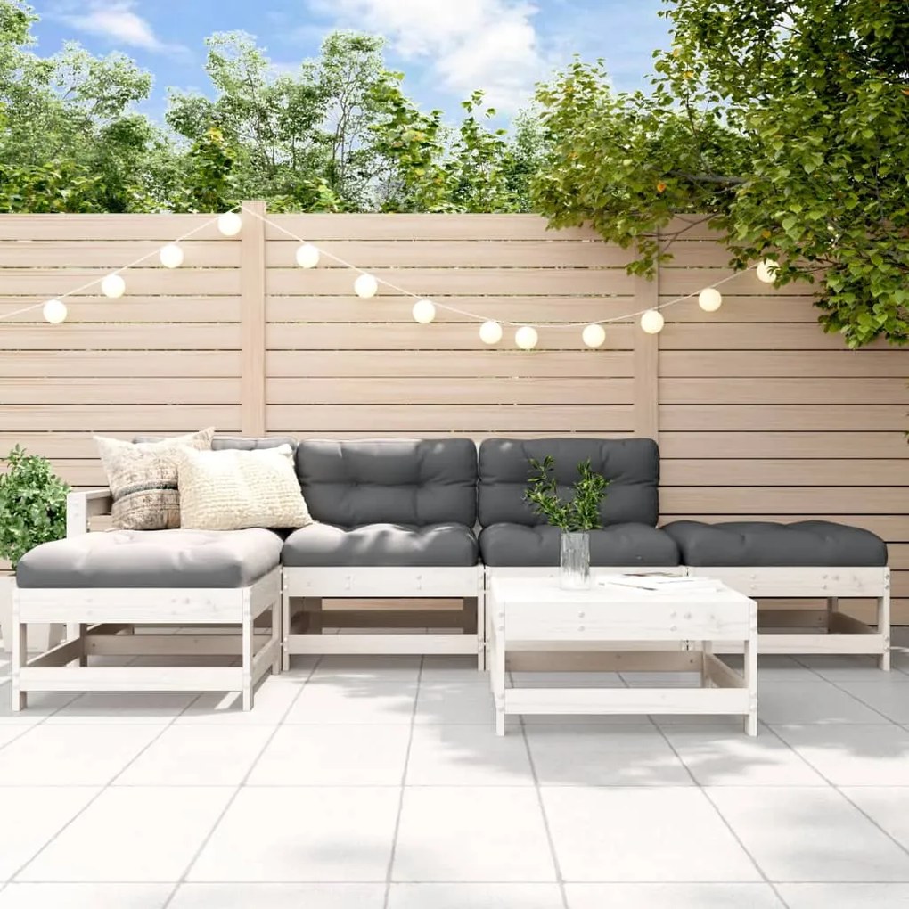 Set divani da giardino 6pz con cuscini in legno massello bianco