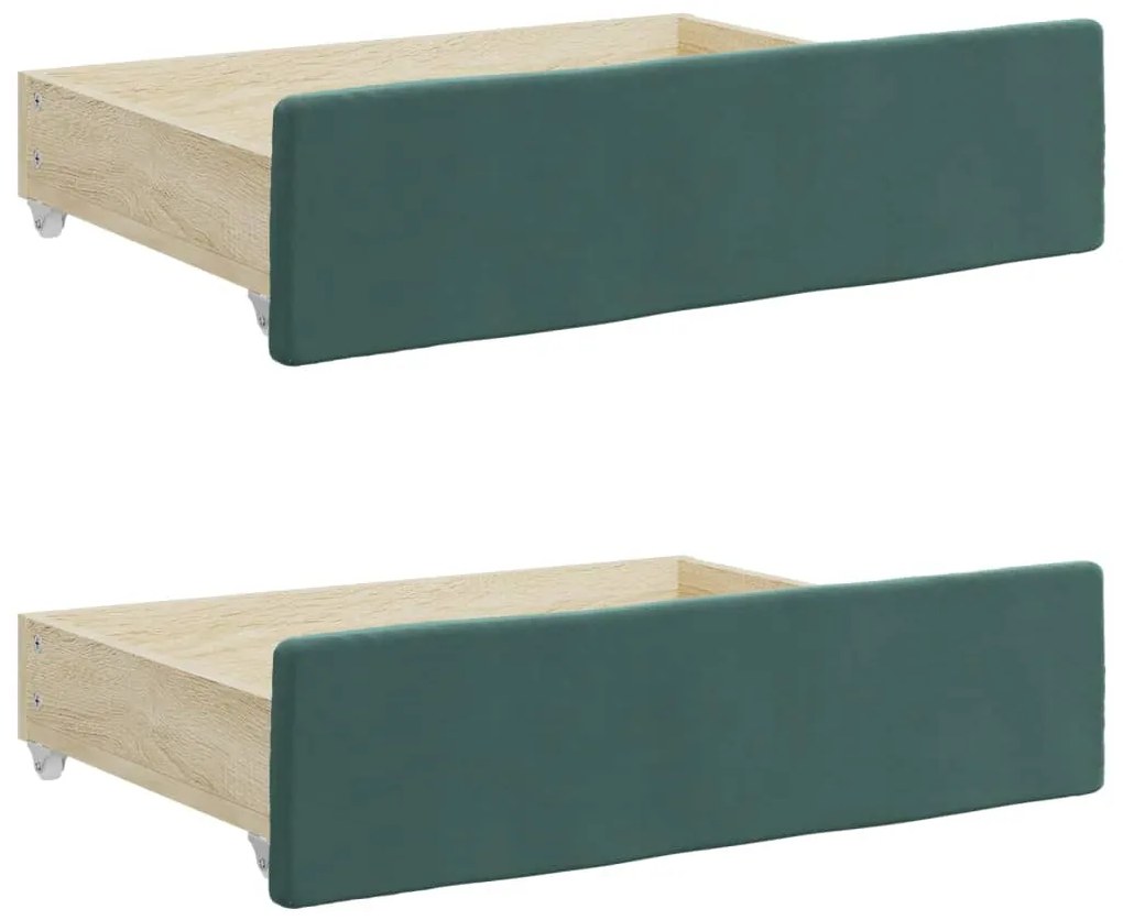 Cassetti da letto 2pz verde scuro legno multistrato e velluto