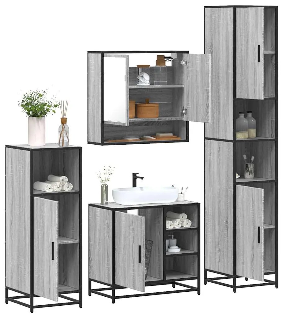 Set Mobili Da Bagno 4 Pz Grigio Sonoma İn Legno Multistrato /