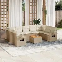 Set Divano da Giardino 10 pz con Cuscini Beige in Polyrattan 3224707