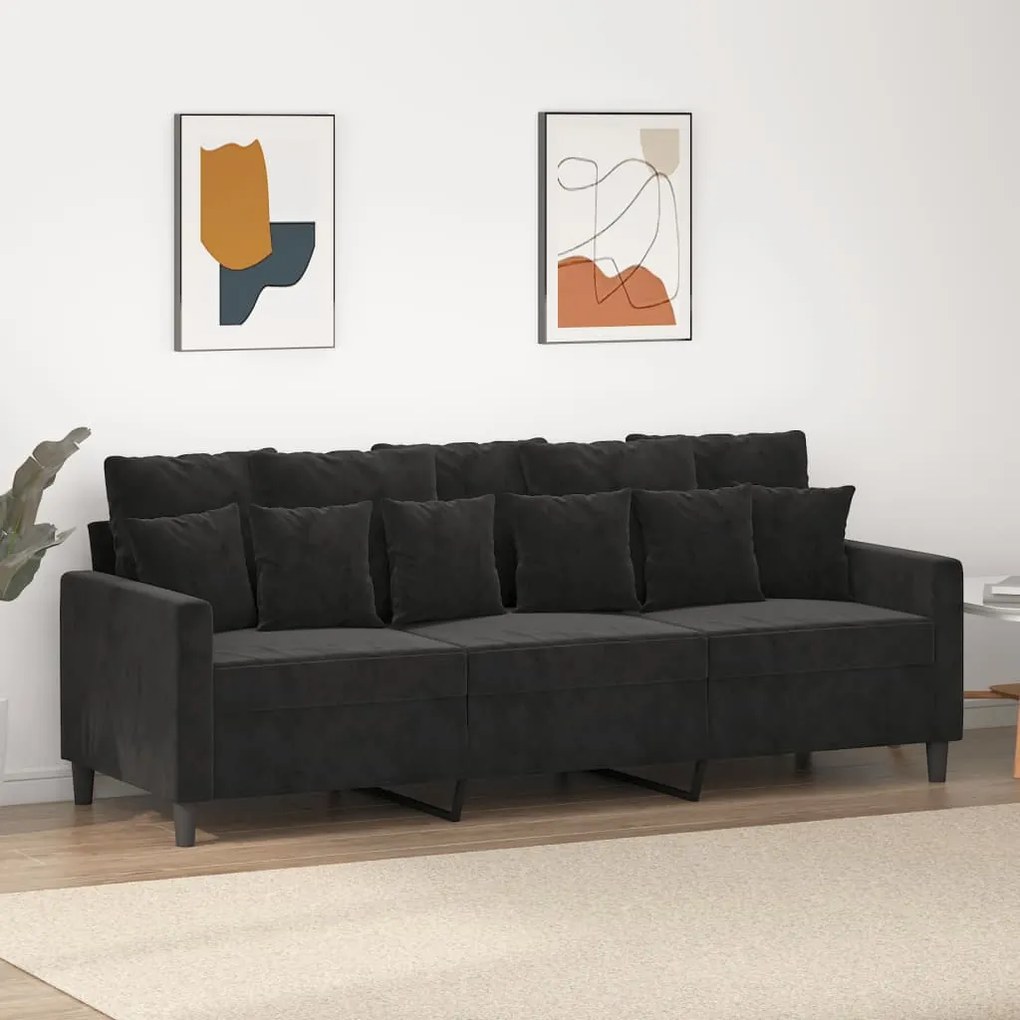 Divano A 3 Posti Nero 180 Cm İn Velluto /