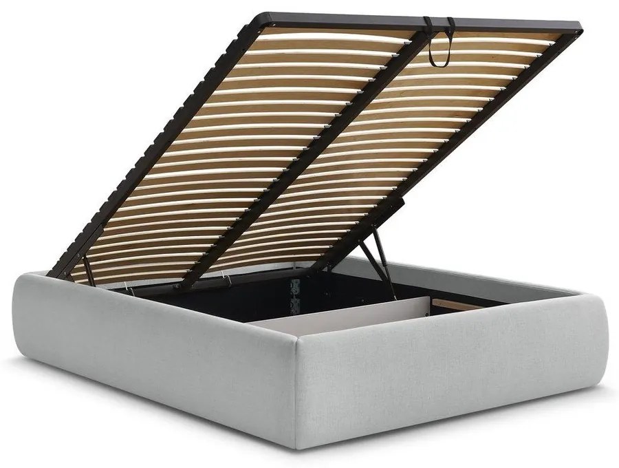 Letto matrimoniale imbottito grigio chiaro con contenitore/senza testiera con rete inclusa 160x200 cm Inera – Bobochic Paris