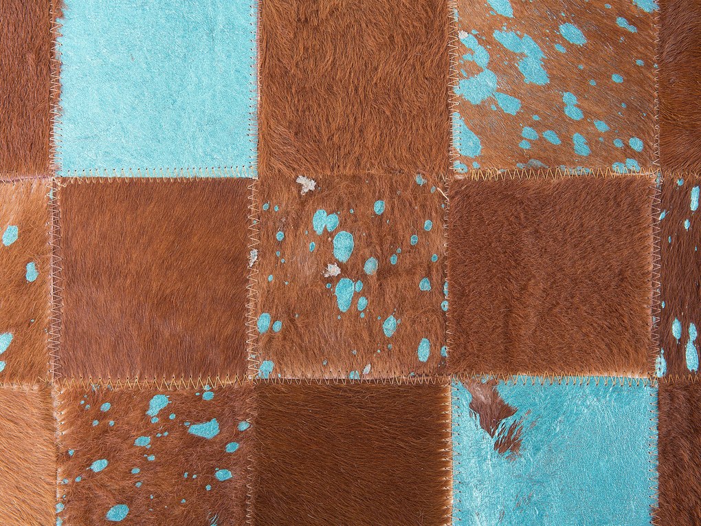 Tappeto patchwork in pelle marrone e blu 80 x 150 cm ALIAGA Beliani