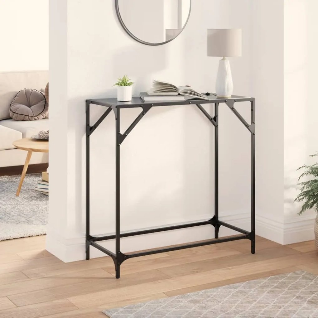 Tavolino consolle con piano in vetro nero 80x35x81cm in acciaio