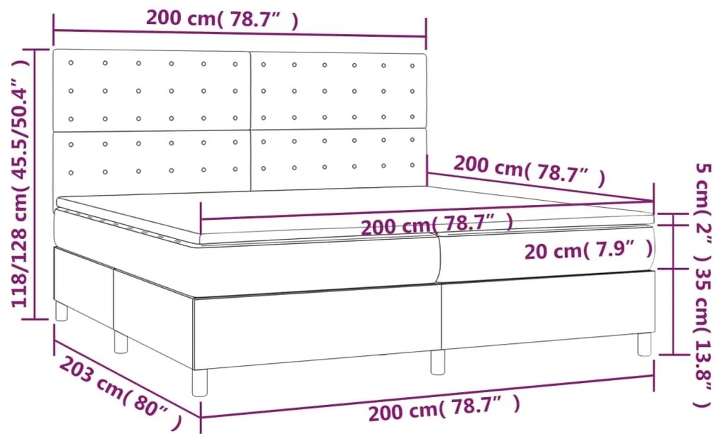 Giroletto a Molle con Materasso e LED Nero 200x200cm Similpelle