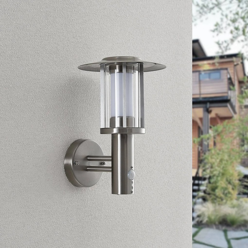 Lindby applique da esterni LED Gregory, sensore, acciaio inox, IP44 Gregory, Alluminio / Grigio / Zincato, Acciaio Inox, Moderno