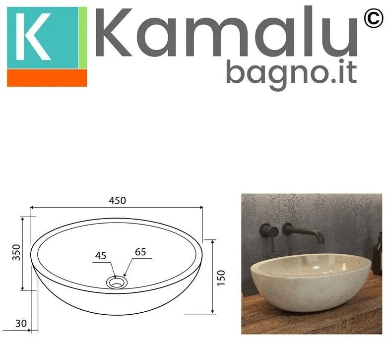 Kamalu - lavabo bango in marmo colore crema 45cm  litos-lec40