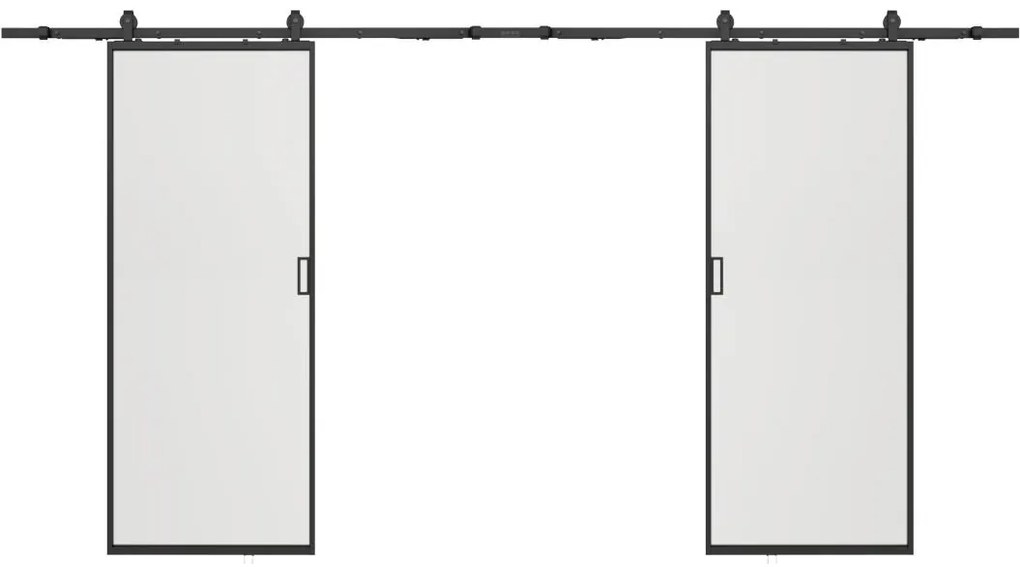 Porte scorrevole doppia esterno muro 2 x H205 x L63 cm Alluminio e Vetro temperato smerigliato - LINCI II
