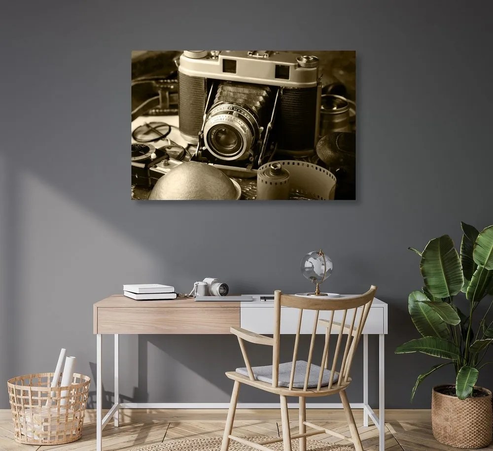 Quadro su tela – Fotocamera antica in seppia