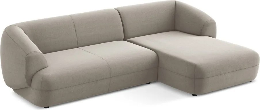 Divano angolare beige (con penisola a destra) con rivestimento in velluto Moana – Makamii