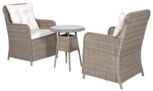 Set da Bistro 3 pz con Cuscini in Polyrattan Marrone