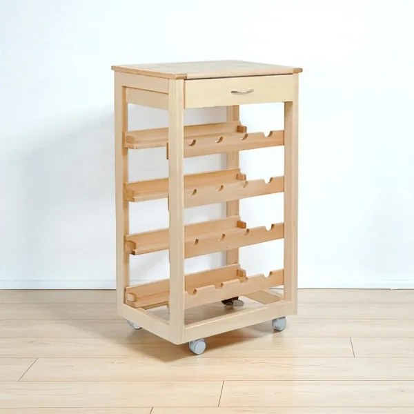 Carrello cantinetta LANDHELL in legno massello e piano in mattonelle NATURALE