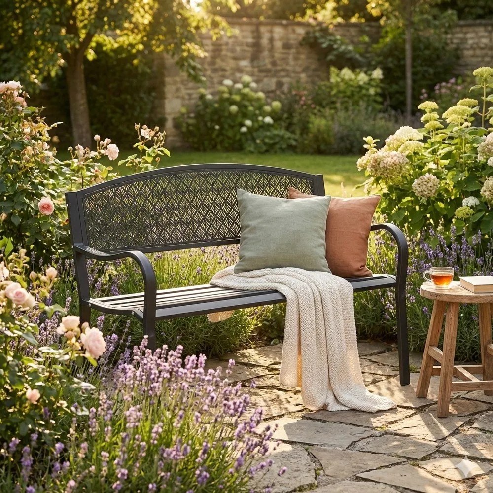 Panca da giardino color antracite in metallo Lizette – Bizzotto