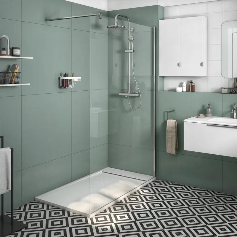 Box doccia walk-in Neo, vetro 8 mm, L 138-139.5 cm x H 200 cm, profilo cromo