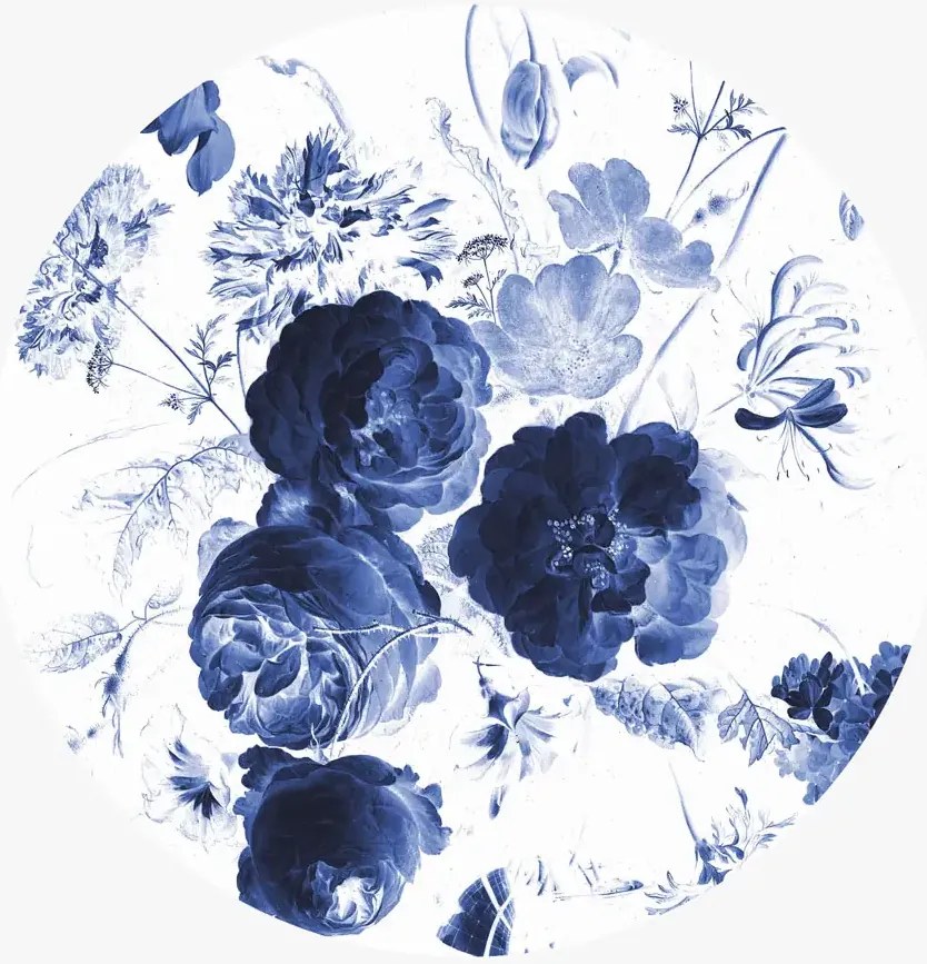 KEK Amsterdam Carta da parati panoramica Royal Blue Flowers 1 Circle - M - 1.9m