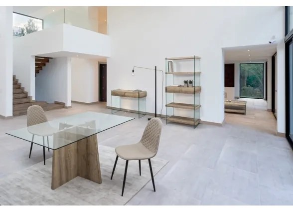 Libreria In Vetro 2 Cassetti 4 Mensole In Legno Rovere Line Kenya Bizzotto 90x39x180