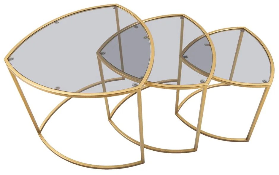 Tavolini rotondi in set di 3 con piano in vetro in oro ø 60 cm Triangle - Mauro Ferretti