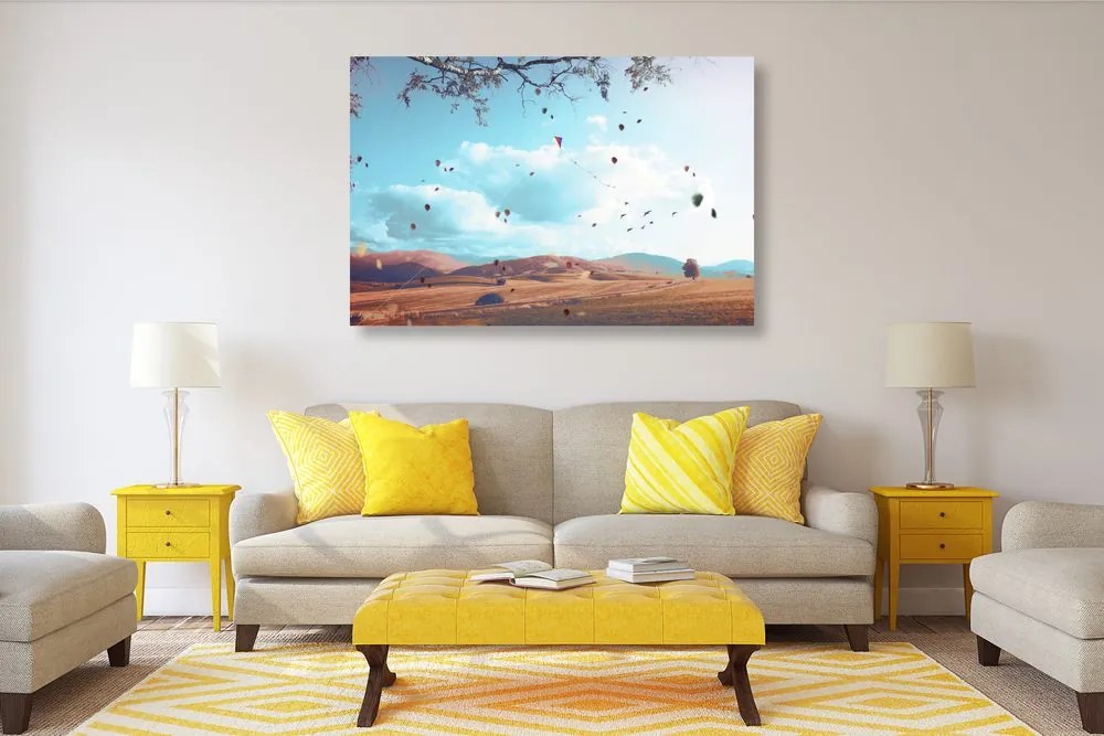 Quadro su tela – Foglie cadenti nella terra d'autunno