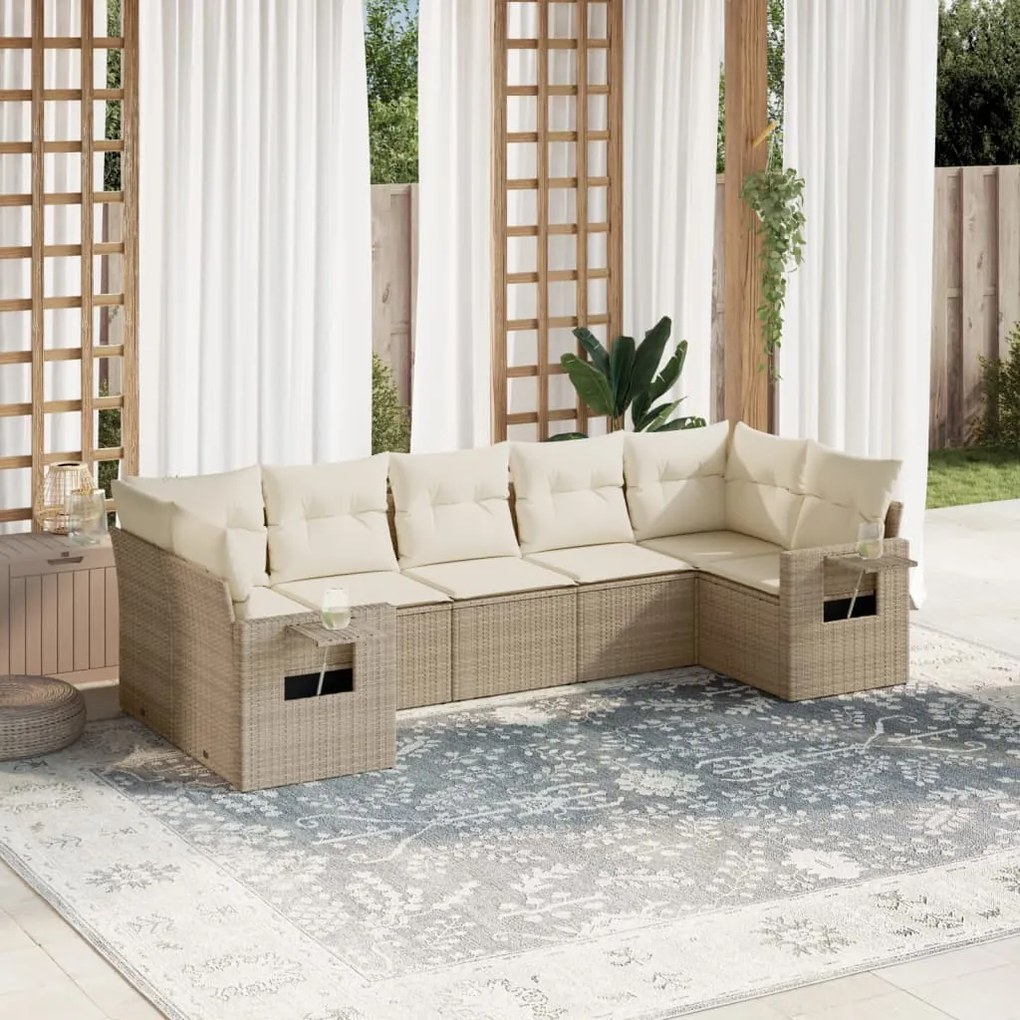 Set divani da giardino 7 pz con cuscini beige in polyrattan