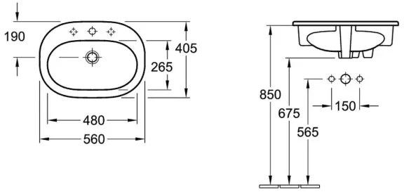 Villeroy & Boch 41615601 - Lavabo da incasso O.NOVO 56x40,5 cm ceramica/bianco