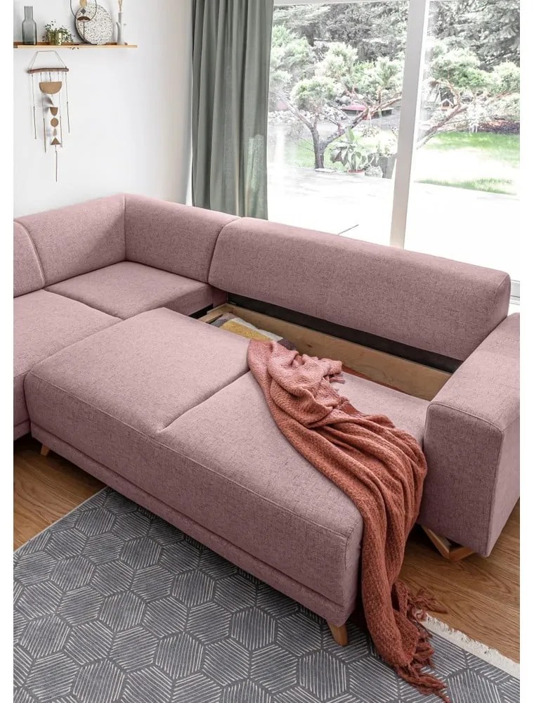 Divano angolare rosa allungabile e con contenitore (penisola a sinistra/a L) Classy Sophie – Miuform