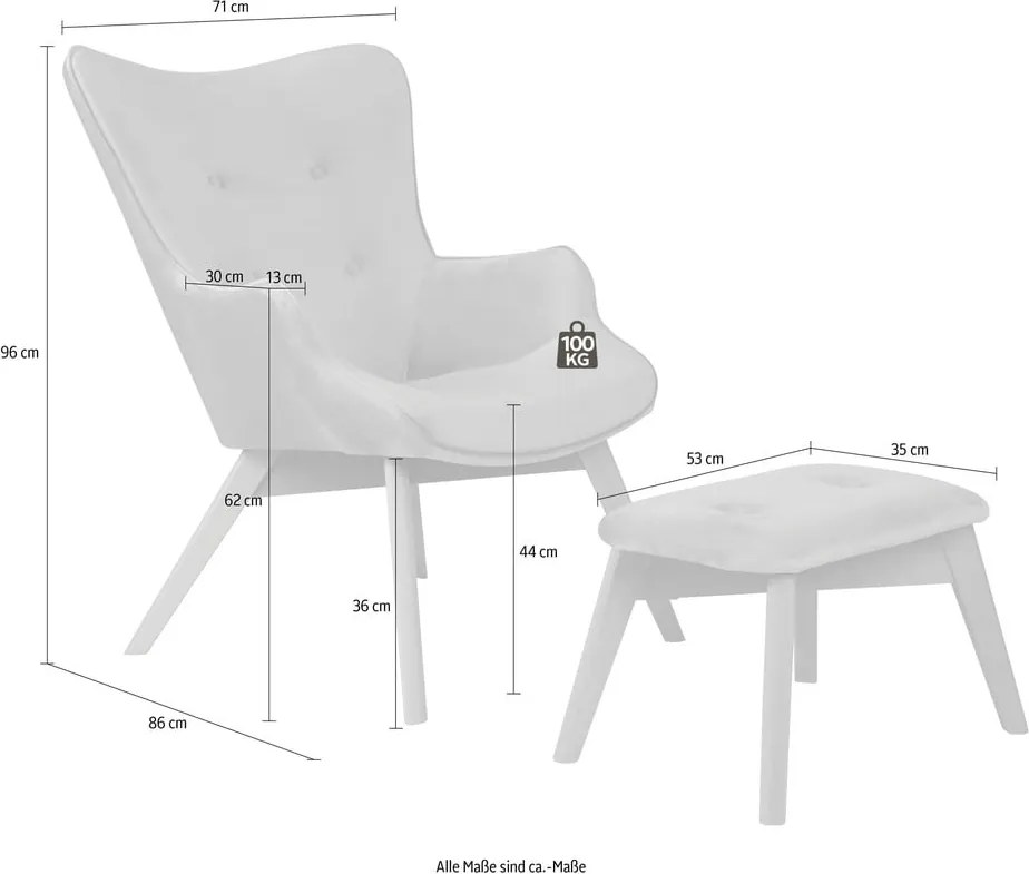 Poltrona con poggiapiedi lavanda con rivestimento in velluto Niko – Ropez