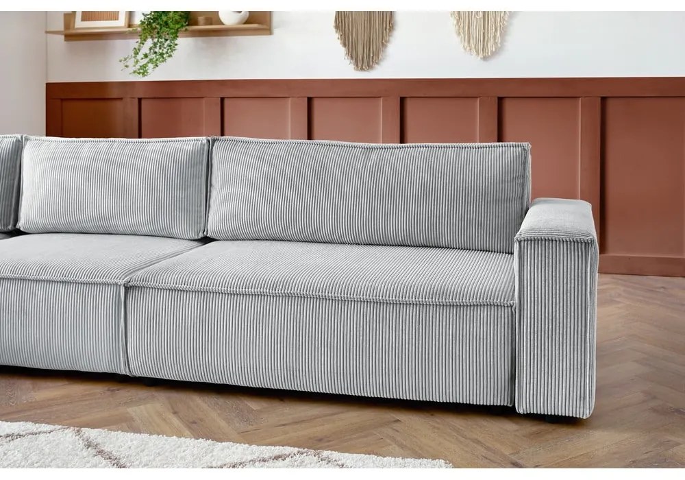 Divano angolare in velluto a coste grigio chiaro, angolo sinistro Nihad modular - Bobochic Paris