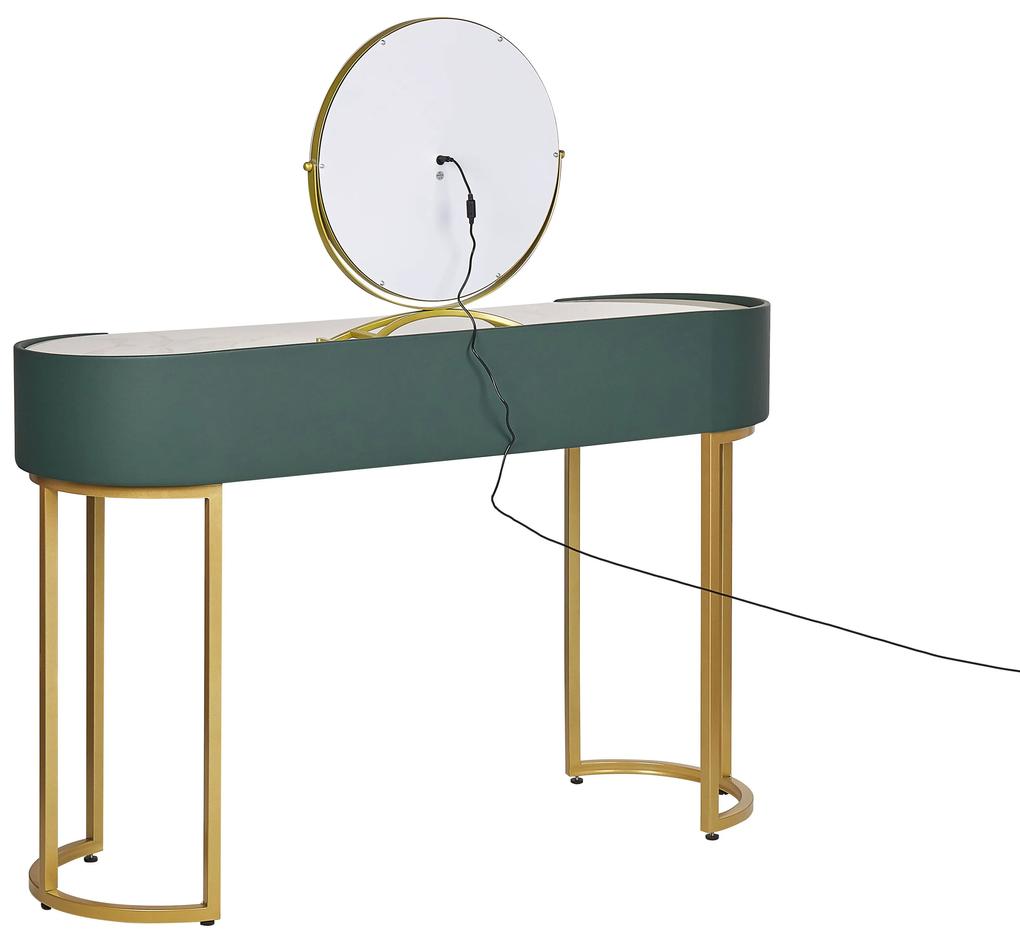 Tavolino da toeletta con 2 cassetti e specchio LED verde scuro e oro VINAX Beliani