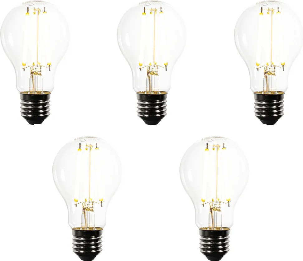 Set da 5 Lampadine LED dimmerabili E27 A60 trasparenti 7.2W 1521lm 3000K