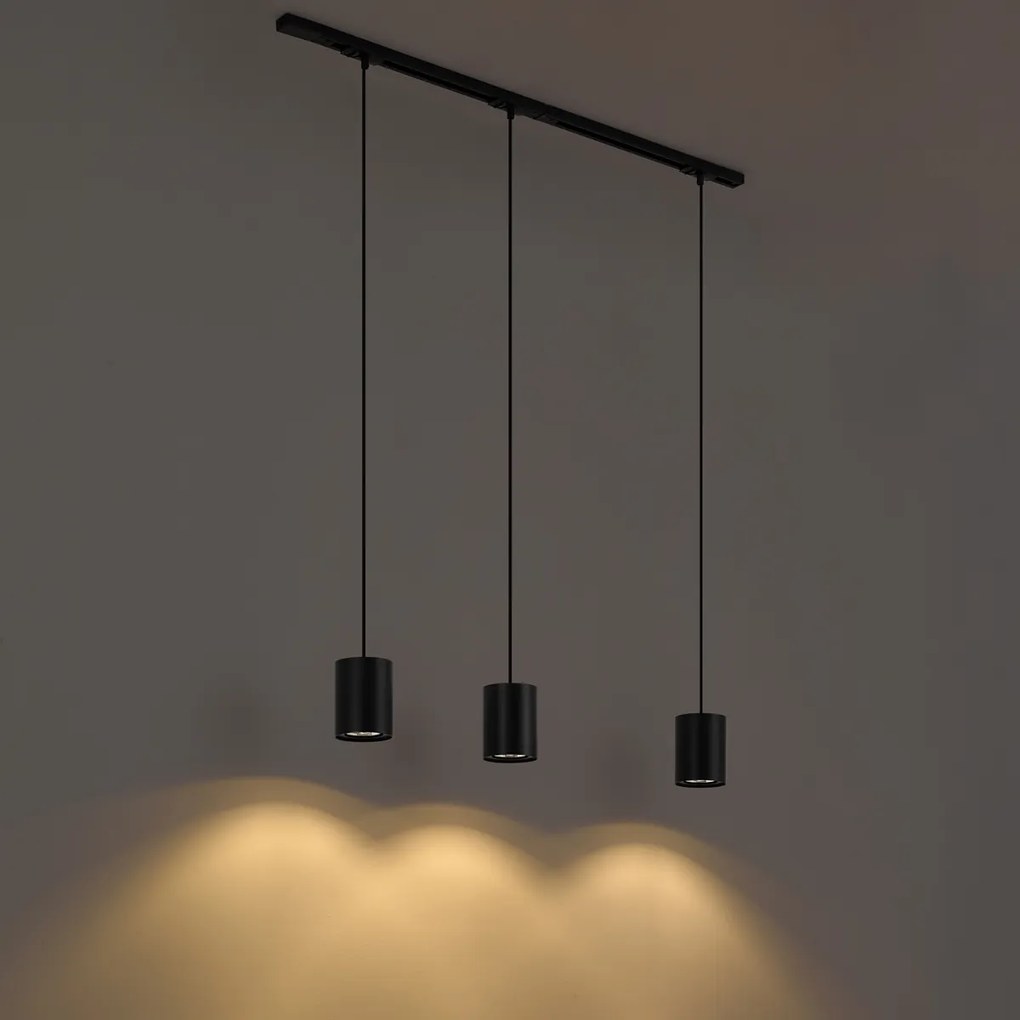 Sistema di illuminazione a binario moderno con 3 luci a sospensione nero 1 fase - Iconic Holt