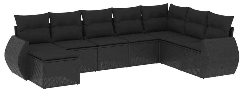 Set Divani da Giardino con Cuscini 8 pz Nero in Polyrattan