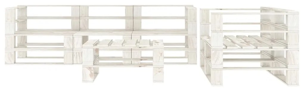 Set Divani da Giardino 6 pz su Pallet in Legno Bianco