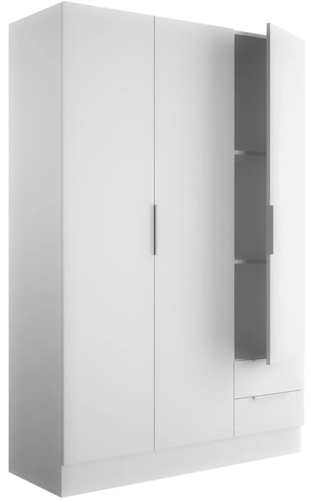 Armadio Guardaroba 3 Ante 2 Cassetti Mobile Multiuso Salvaspazio in Legno 119x46x184 cm – Bianco