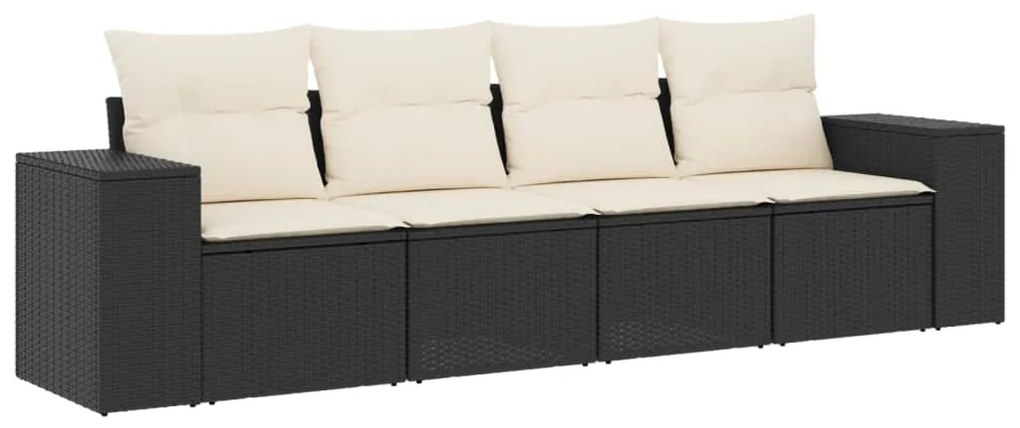 Set divani da giardino 4 pz con cuscini nero in polyrattan