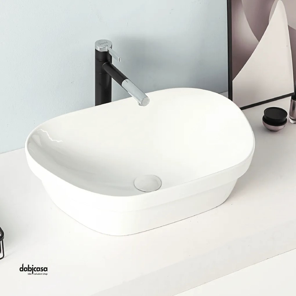 Lavabo D'Appoggio Asimmetrico "Break The Rules" Da 58x40,5 Cm Bianco Lucido