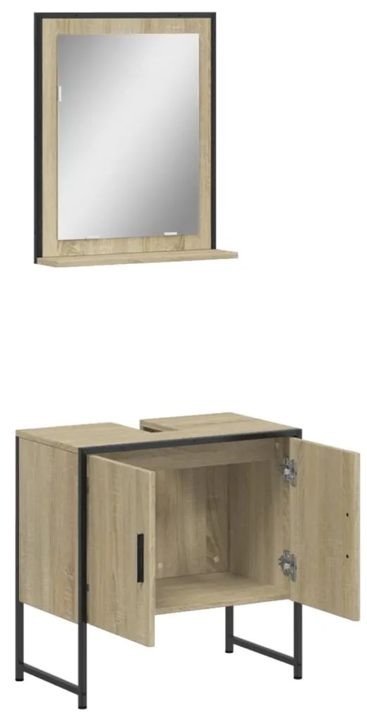 Set mobili da bagno 2 pz rovere sonoma in legno multistrato