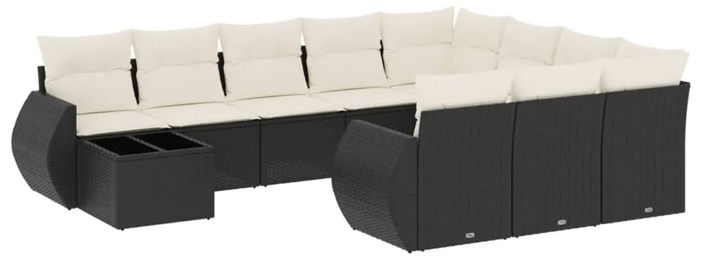 Set Divani da Giardino 11 pz con Cuscini in Polyrattan Nero