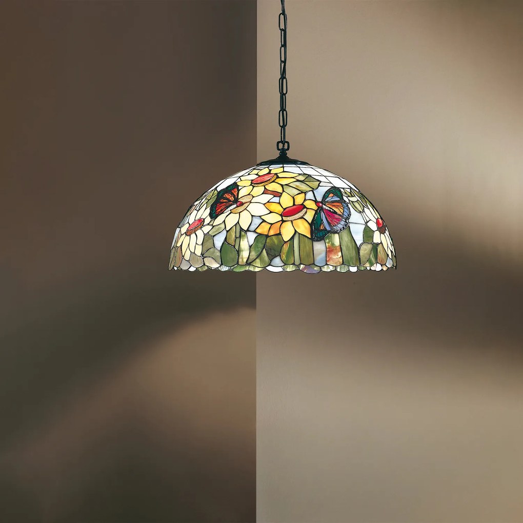 Lampadario Tiffany Vetro Multicolor Chiaro 3 Luci E27