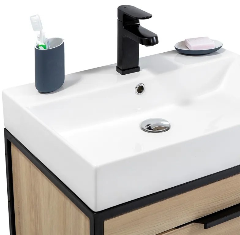 Mobile bagno sospeso 100 cm in legno e metallo nero con specchio Zante