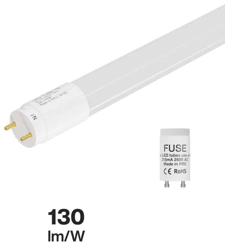 Tubo LED 9W 60cm 130lm/W con Starter Incluso Colore  Bianco Naturale 4.000K
