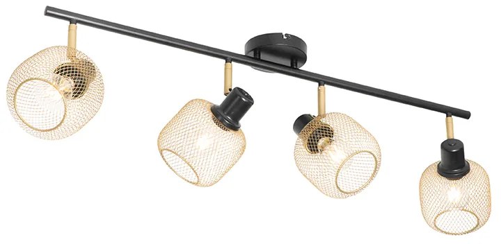 Faretto industriale nero con oro 4 luci - Bliss Mesh