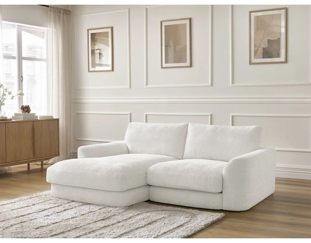 Divano angolare bianco (con penisola a sinistra/con chaise lounge) con rivestimento in ciniglia Leonore – Bobochic Paris